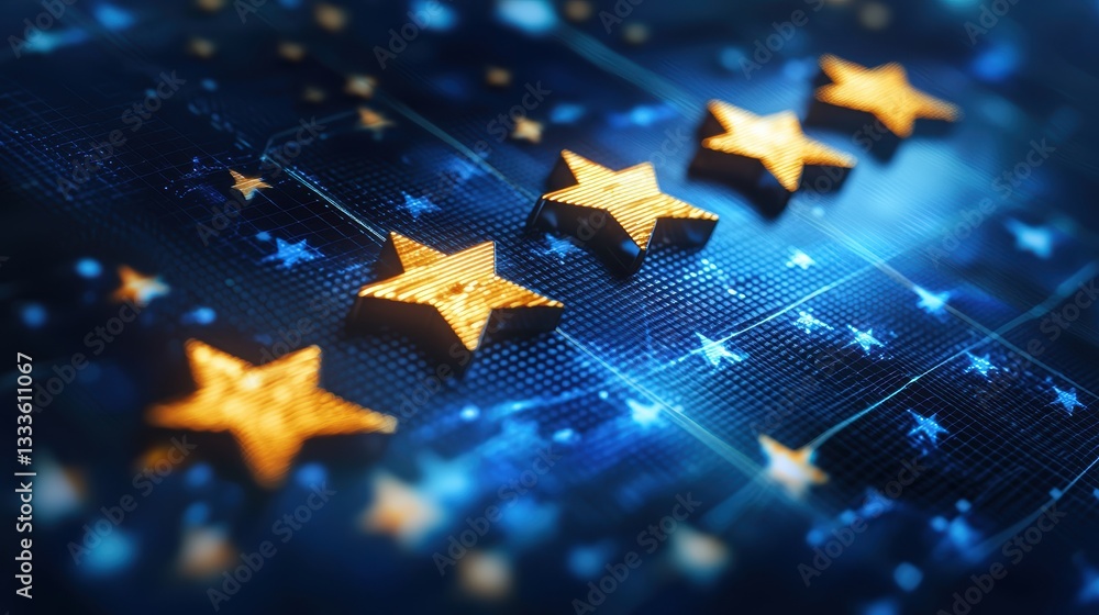 Poster satisfaction business approval a graph showing positive growth with a checkmark and five stars overl