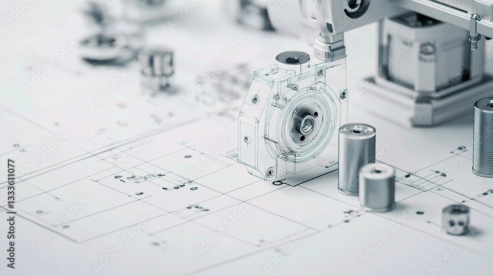 Aufkleber mechanical engineering blueprint with components on detailed background
