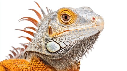 Obraz premium A stunning iguana displayed against a white background, showcasing its vibrant scales and unique features.