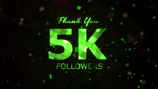 5K Followers celebration animation, 5000 followers thank you video, fireworks, confetti party effects, social media milestone motion graphics animation, celebrating 5K followers