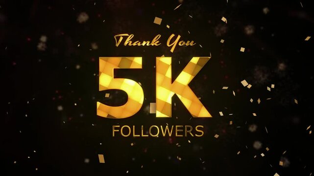 5K Followers celebration animation, 5000 followers thank you video, fireworks, confetti party effects, social media milestone motion graphics animation, celebrating 5K followers