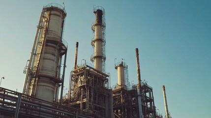 Obraz premium Wide Angle View of Large Industrial Plant with Towers and Facilities