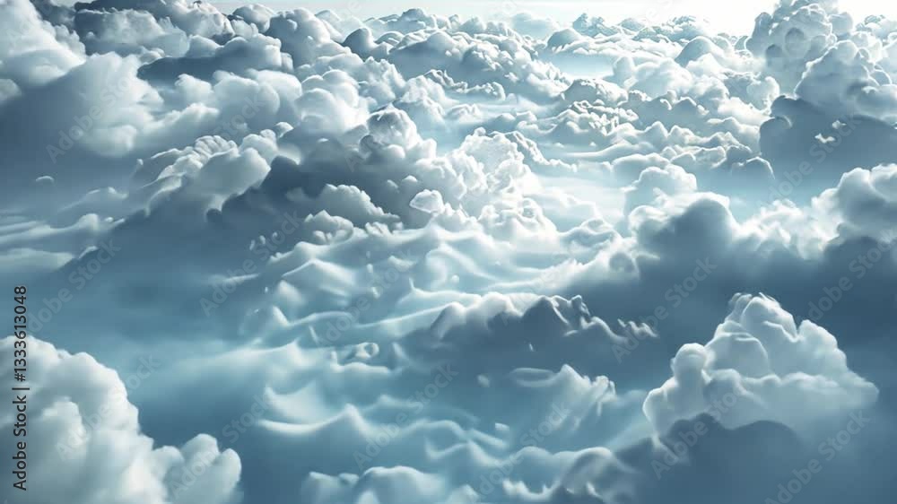 Poster vast expanse of fluffy clouds fills sky, creating serene and dreamy atmosphere with soft light and s