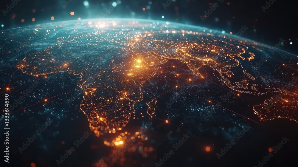 Poster world map global network connections a world map with glowing lines connecting major cities, represe