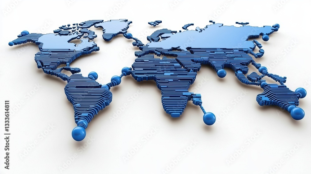 Poster world map global network connections world map with network connections emanating from a central ser