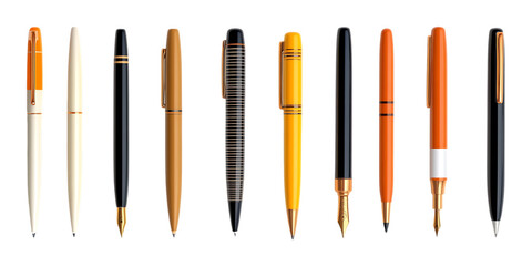 Pack Pen Set on Transparent Background for Stationery, Office, and Writing Tools