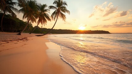 Fototapeta premium Tranquil Beach Sunset with Palm Trees