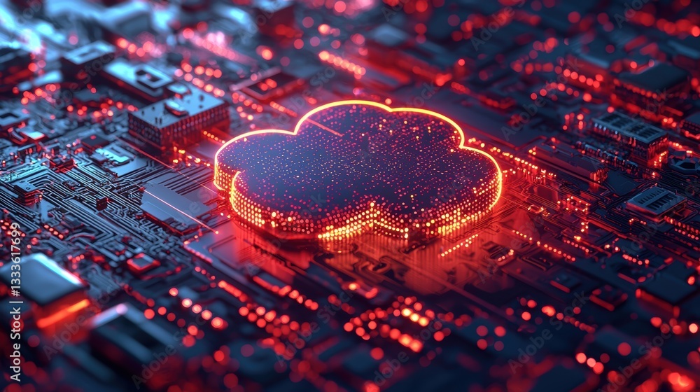 Poster cybersecurity and cloud protection cloud icon surrounded by a digital firewall, representing advance
