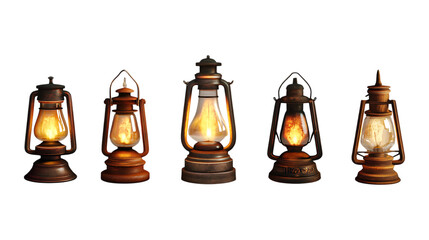 Pack Oil Lamp Set on Transparent Background for Vintage, Antique, and Lighting Illustrations