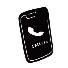 電話が鳴っているスマートフォンの手書きベクターイラストアイコン