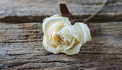 Withered White Rose on Rustic Wooden Surface &ndash; Timeless Beauty