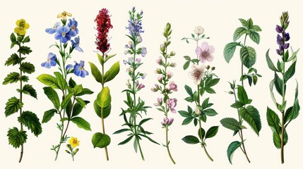 Design a set of botanical tattoo flash sheets featuring medicinal plants and their properties