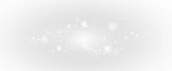 Bokeh light effect background, christmas white dust, festive glitter dust for banners, cards, advertisement. Christmas glowing dust background png, vector.	