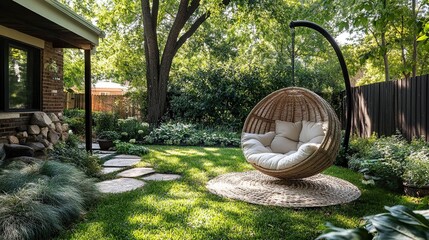 Backyard featuring a swing chair 