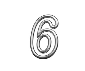 Number Six 6 Made Of Silver Metallic Gleam With Smooth Curves 3D Illustration