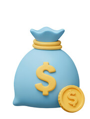 Money Bag and Coin 3D Render