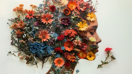 Create a digital collage of pressed flowers arranged to form a portrait