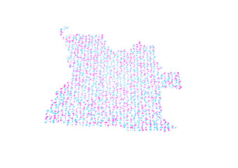 Obraz premium Angola Map Pink And Blue Abstract Glowing Particles Bubbles Balls Digital Map 3D Illustration