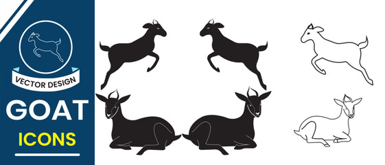 Goat icon, silhouette symbol design. Goat, sheep, lamb line art, Domestic animal icon, symbol. Vector illustration.