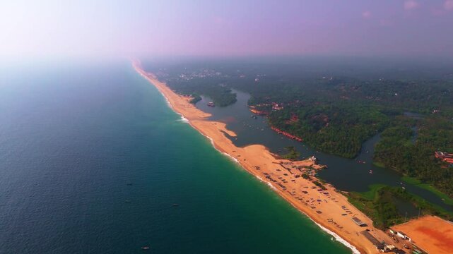 Aerial drone footage of a tropical island of kerela