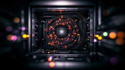 Futuristic Data Center  Server Room with Glowing Cables   LEDs