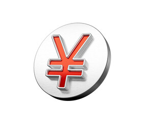 Fototapeta premium Vibrant Red Japanese Yen Currency Symbol On A Metallic Silver Disc Icon 3D Illustration