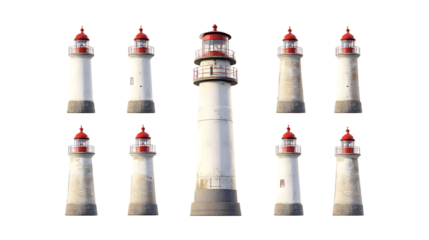 Pack Lighthouse Set on Transparent Background for Nautical Branding, Maritime Decor, and Coastal Designs