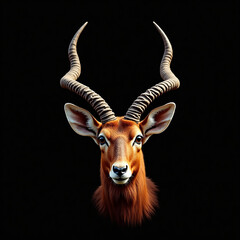 Captivating Antelope Portrait with Spiraled Horns on Black Background