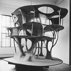 Wooden Model of Organic Architecture in Gallery