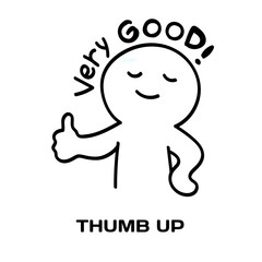 Thumb up editable stroke outline icon isolated on white background flat vector illustration, black outline, Pixel perfect