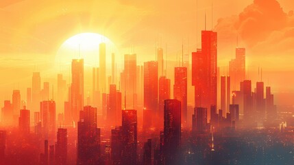 Fototapeta premium Create a futuristic city skyline illustration with Peach Fuzz-tinted glass buildings