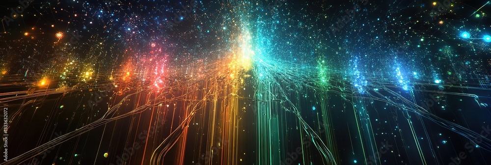 Poster futuristic digital background for tech, neural light particles networks, artificial intelligence, da