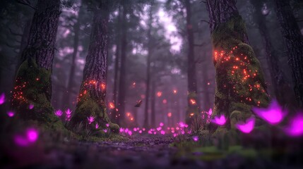 Enchanting Moonlit Forest  Glowing Moss  Bioluminescent Flowers  Fantasy Landscape
