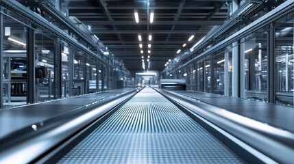 Fototapeta premium Metallic Assembly Line in a Modern Factory with Industrial Background