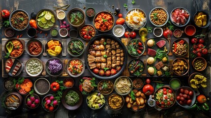 Design a food-themed collage showcasing the diversity of global cuisines