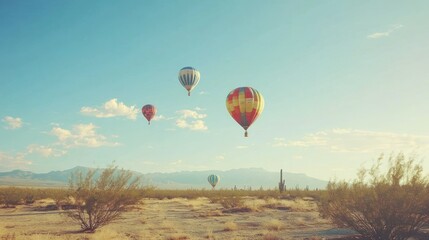 Obraz premium Colorful hot air balloons over desert landscape