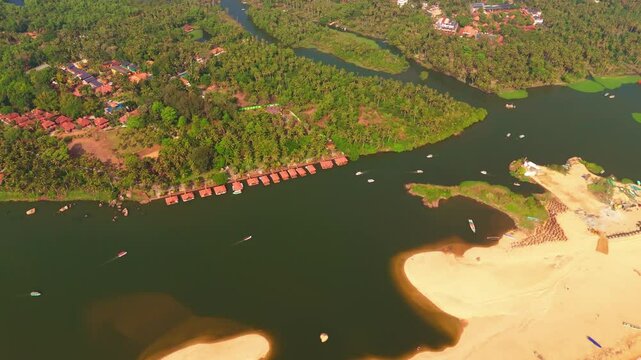aerial view of a Kerala backwater region with winding rivers