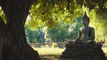 Obraz premium A peaceful scene at Ayutthaya Historical Park, where ancient temple ruins stand as a testament to the former glory of the Siamese Kingdom.