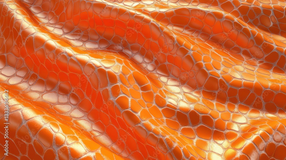 Poster textured orange fabric with glossy surface and intricate pattern