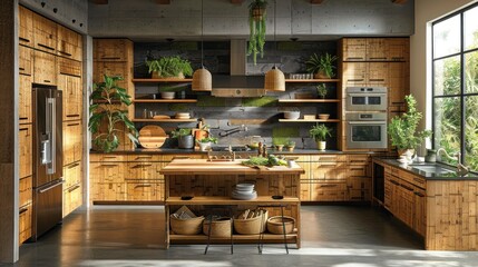 Fototapeta premium Rustic Modern Kitchen Design: Eco-Friendly and Stylish