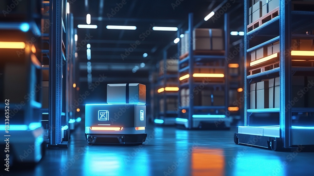 Poster efficient robots sorting packages in a modern warehouse environment