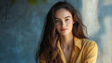 Fototapeta premium Young Woman Posing Gracefully in a Studio Portrait Setting