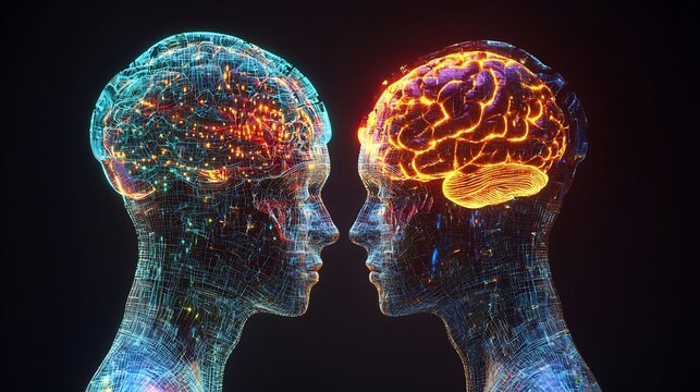 Digital twin concept AI generated brain visualizing parallel thought processing