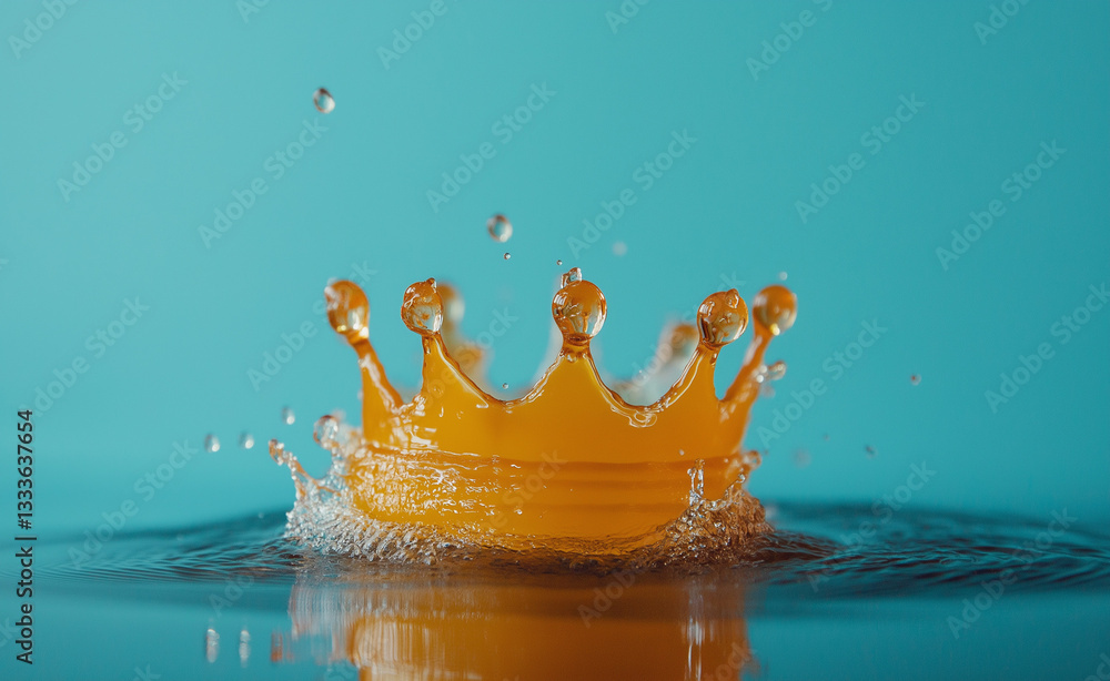 Poster high-speed photography of a water droplet creating ripples with a crown-like reflection – capturing 