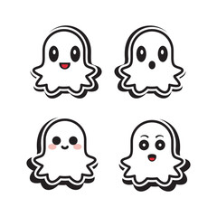 set of cute ghost creation kit, flat design vector for halloween, cute ghost vector, sticker, clipart, in white background