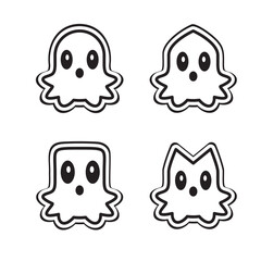 set of cute ghost creation kit, flat design vector for halloween, cute ghost vector, sticker, clipart, in white background