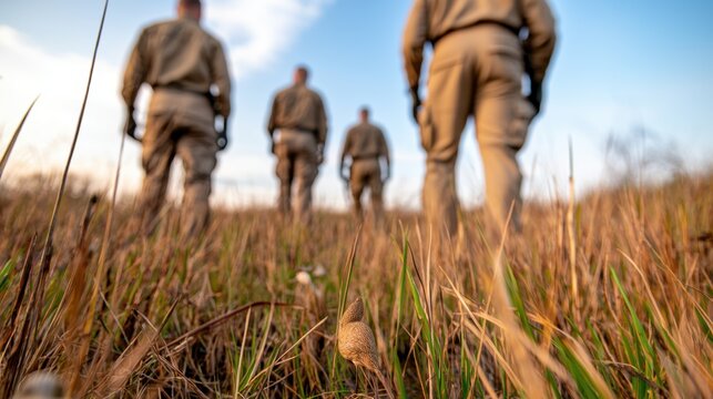 Inspection Environmental Impact Concept, Environmental Specialists Team Inspecting Wetland Area for Conservation and Management Standards Compliance