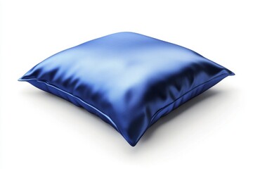 Blue Satin Pillow Isolated on White Background