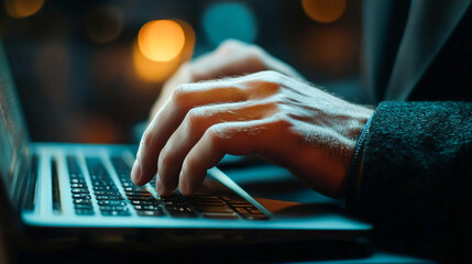 Close-up hand of a businessman using a laptop
