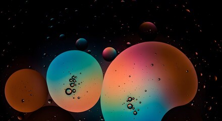 Abstract oil drops floating in water with colorful light effects